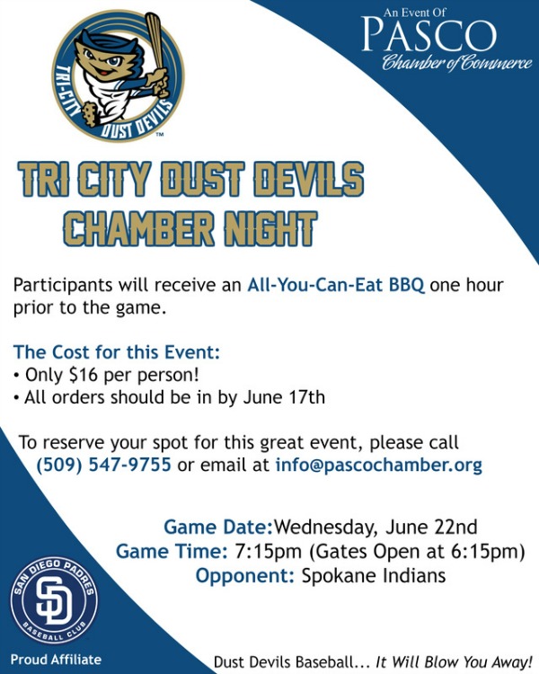 Tri-City Dust Devils Chamber Night: Dust Devils Baseball Will Blow You Away!| Pasco, WA Chamber of Commerce