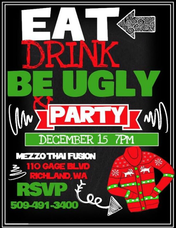 Ugly Sweater Party at Mezzo Thai: An Epic Gathering of Unattractiveness  (Unsightly Onesies, Christmas Clothes, and Sweaters) | Richland, WA