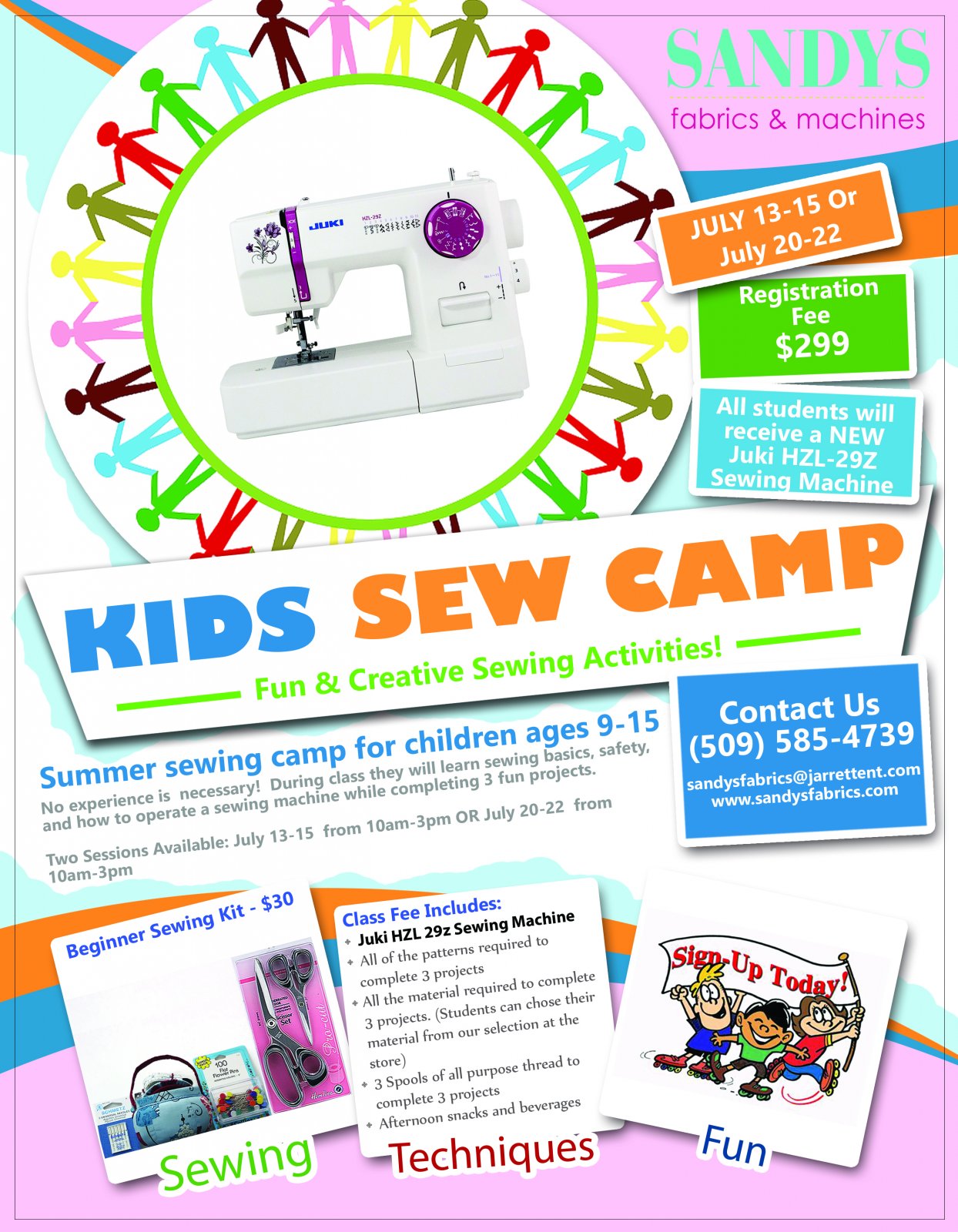Kids Sew Camp At Sandy's Fabrics & Machines In Kennewick, Washington