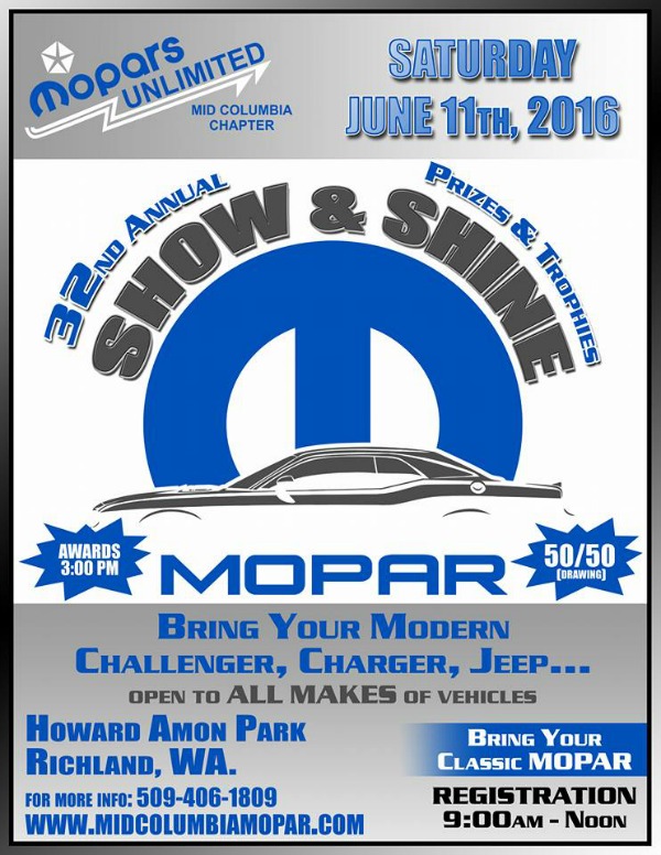 Mid-Columbia Mopar's 32nd Annual Show N' Shine Car Show: Feast Your Eyes on Handsome Vehicles, Put Yours on Display, and Win Prizes | Howard Amon Park in Richland, WA 