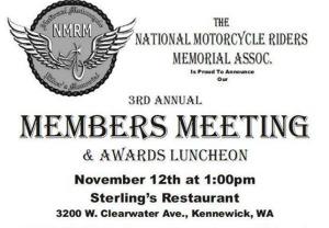 National Motorcycle Rider's Memorial Association 3rd Annual Members Meeting and Awards Luncheon | Kennewick