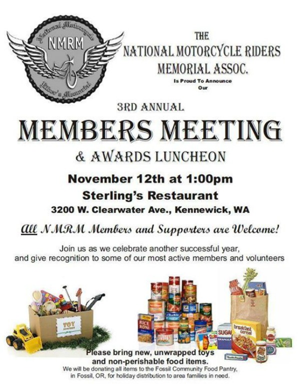 National Motorcycle Rider's Memorial Association 3rd Annual Members Meeting and Awards Luncheon | Kennewick