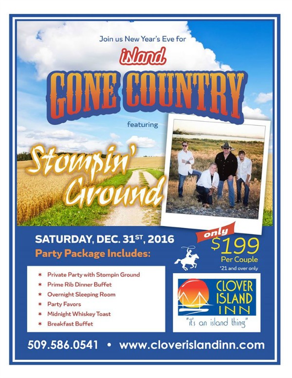 New Years Eve Party with Stompin' Ground Including Accommodation, Breakfast, Party Favors and More! | Clover Island Inn in Kennewick