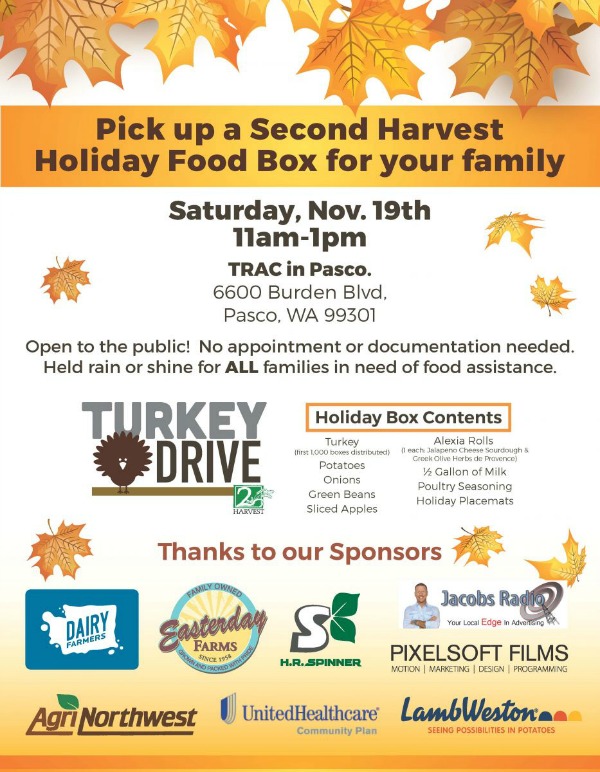 2nd Harvest Turkey Drive: Holiday Food Box Distribution for Families in Need at TRAC Center | Pasco, WA 