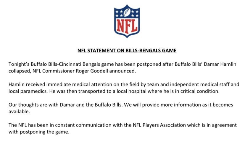 NFL Lamar Hamlin Buffalo Bills Cincinnati Bengals Football Game Statement